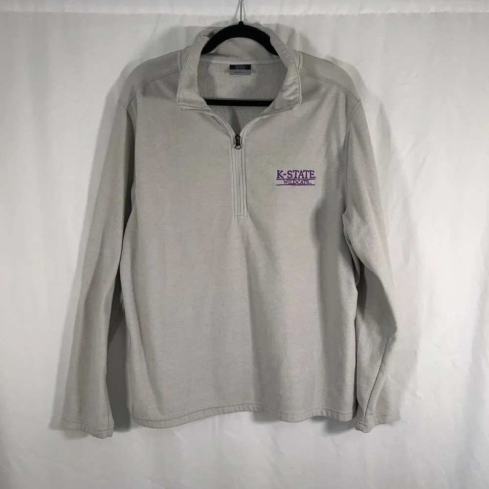 K State Wildcats Sweater Men's Large Grey 1/4 Zip Long Sleeve Mock NeckMV Sport